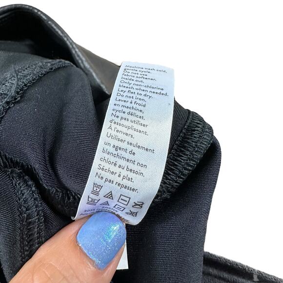 SPANX Black Faux Leather Leggings Slimming Casual Classy Women's Medium Petite - Picture 5 of 6